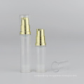 5ml 10ml 12ml 15ml low MOQ clear plastic airless serum bottle with gold press pump in stock transparent lotion bottle